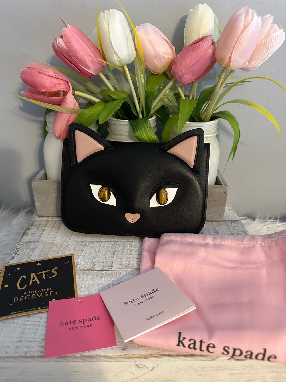 Nwt Kate spade make it mine cats black cat pouch